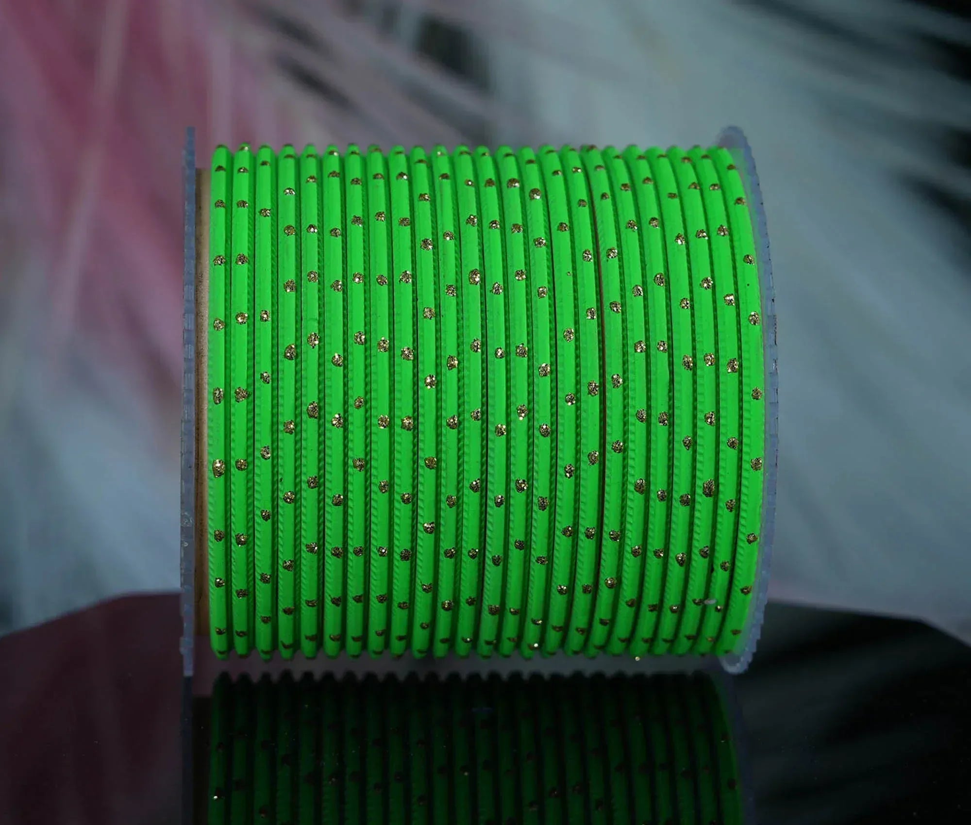 Parrot Green Dot Design Matte Finish Metal Bangle for Women & Girls (Pack of 24) - The Golden Cascade